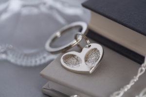 Sterling Silver heart keyring with double print