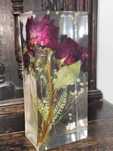 Roses preserved in resin forever